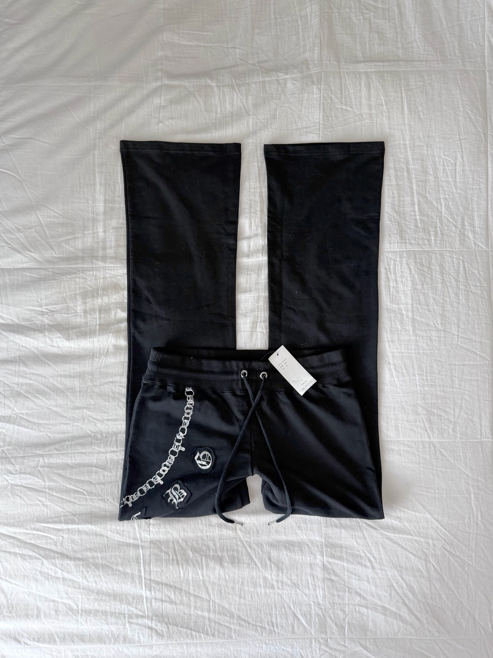 NWT BCBG Max Azria Silver Chain Graphic Sweatpants in Black Size M
